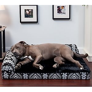 FurHaven Southwest Kilim Orthopedic Deluxe Chaise Dog & Cat Bed, Black Medallion, Large