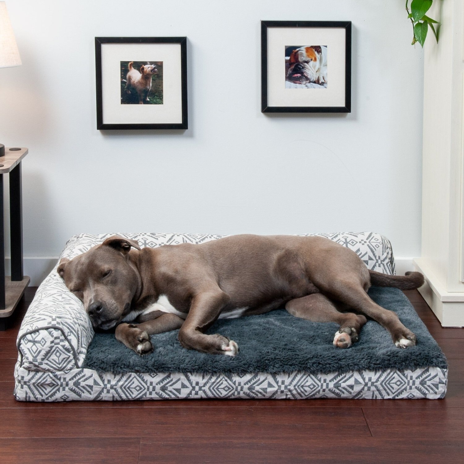 FURHAVEN Southwest Kilim Orthopedic Deluxe Chaise Dog  Cat Bed, Boulder  Gray, Large