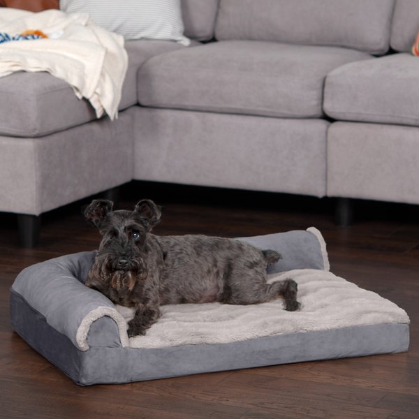 FurHaven Wave Fur & Velvet Orthopedic Deluxe Chaise Dog & Cat Bed, Granite Gray, Medium slide 1 of 9