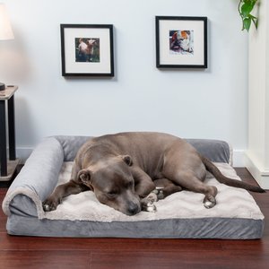FurHaven Wave Fur & Velvet Orthopedic Deluxe Chaise Dog & Cat Bed, Granite Gray, Large