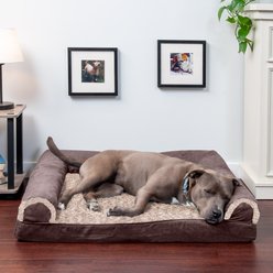FurHaven Faux Fur & Suede Orthopedic Sofa Dog & Cat Bed, Espresso, Large