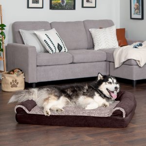 FurHaven Faux Fur & Suede Orthopedic Sofa Dog & Cat Bed, Espresso, Jumbo