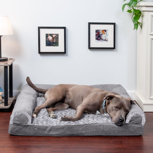 FURHAVEN Plush & Suede Full Support Orthopedic Sofa Dog & Cat Bed, Gray