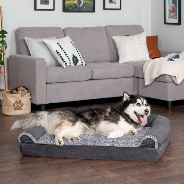 FurHaven Faux Fur & Suede Orthopedic Sofa Dog & Cat Bed, Stone Gray, Jumbo slide 1 of 9