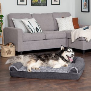 FurHaven Faux Fur & Suede Orthopedic Sofa Dog & Cat Bed, Stone Gray, Jumbo
