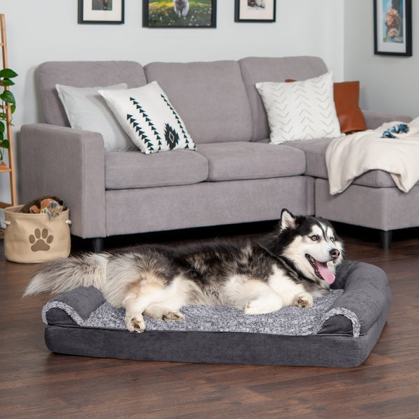 FURHAVEN Plush & Suede Full Support Orthopedic Sofa Dog & Cat Bed, Gray