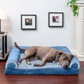 FurHaven Faux Fur & Suede Orthopedic Sofa Dog & Cat Bed, Marine Blue, Large
