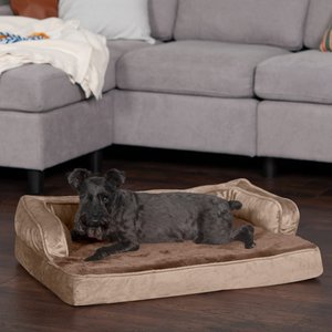 FurHaven Plush & Velvet Orthopedic Comfy Couch Dog & Cat Bed, Almondine, Medium