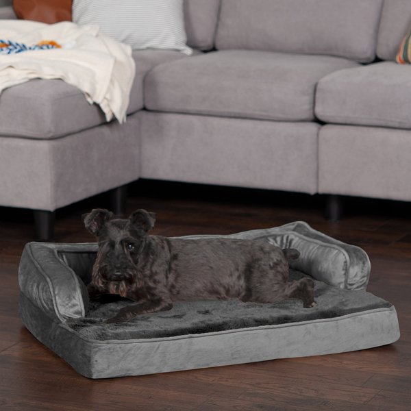 FurHaven Plush & Velvet Orthopedic Comfy Couch Dog & Cat Bed, Dark Gray, Medium slide 1 of 9