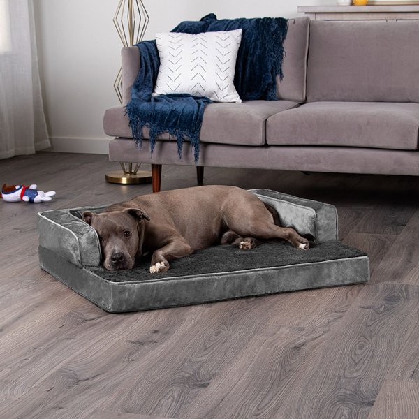 FurHaven Plush & Velvet Orthopedic Comfy Couch Dog & Cat Bed, Dark Gray, Large slide 1 of 9