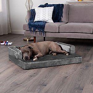 FurHaven Plush & Velvet Orthopedic Comfy Couch Dog & Cat Bed, Dark Gray, Large