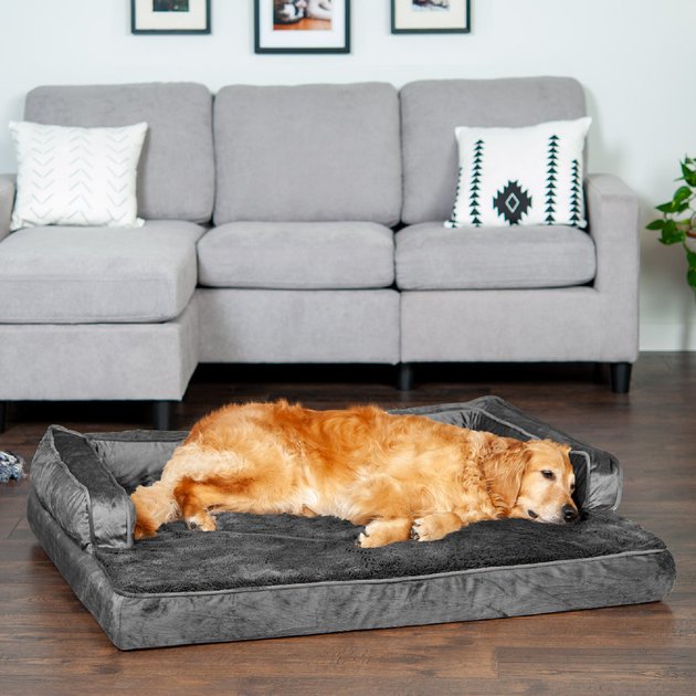 FURHAVEN Plush & Velvet Orthopedic Comfy Couch Dog & Cat Bed, Dark Gray ...