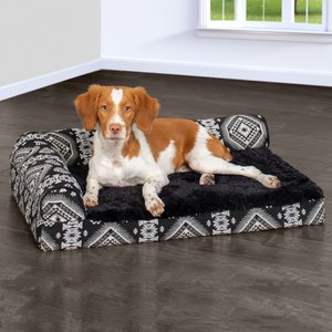 FurHaven Southwest Kilim Memory Foam Deluxe Chaise Dog & Cat Bed, Black Medallion, Medium