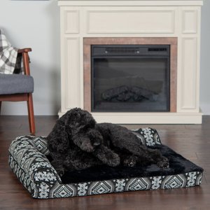 FurHaven Southwest Kilim Memory Foam Deluxe Chaise Dog & Cat Bed, Black Medallion, Large