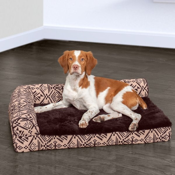 FurHaven Southwest Kilim Memory Foam Deluxe Chaise Dog & Cat Bed, Desert Brown, Medium slide 1 of 9