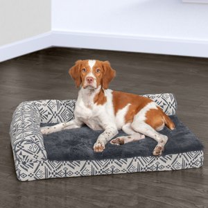 FurHaven Southwest Kilim Memory Foam Deluxe Chaise Dog & Cat Bed, Boulder Gray, Medium
