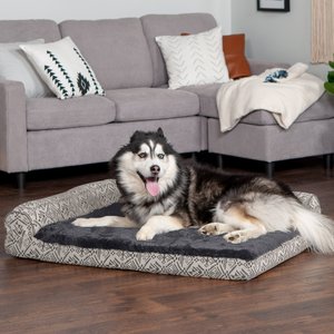 FurHaven Southwest Kilim Memory Foam Deluxe Chaise Dog & Cat Bed, Boulder Gray, Jumbo