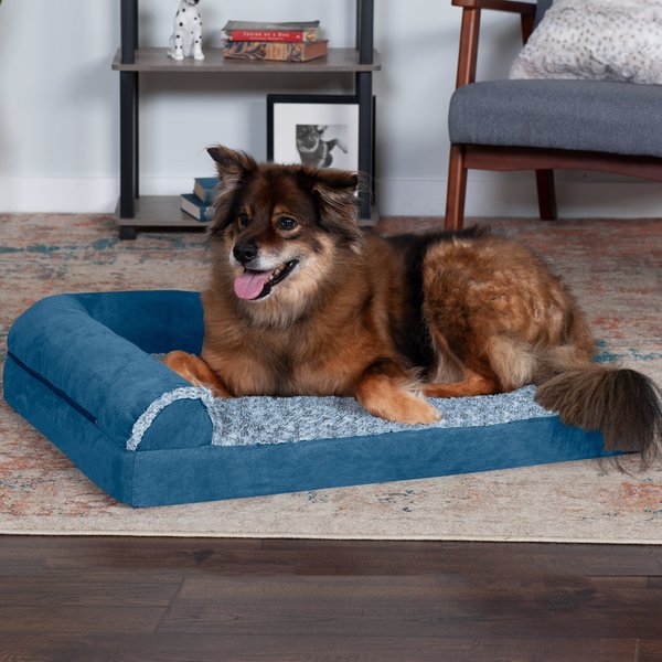 FurHaven Faux Fur & Suede Memory Foam Deluxe Chaise Dog & Cat Bed, Marine Blue, Large slide 1 of 10
