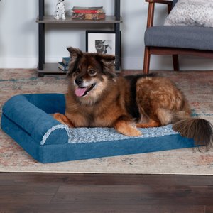 FurHaven Two-Tone Deluxe Chaise Memory Top Cat & Dog Bed with Removable Cover, Marine Blue, Large