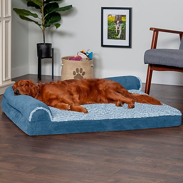 FurHaven Faux Fur & Suede Memory Foam Deluxe Chaise Dog & Cat Bed, Marine Blue, Jumbo slide 1 of 10