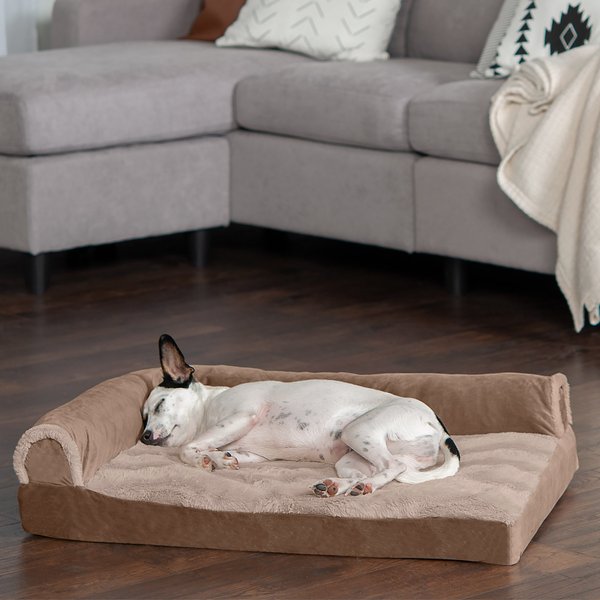 Discontinued FURHAVEN Wave Fur & Velvet Memory Foam Deluxe Chaise Dog & Cat Bed, Brownstone