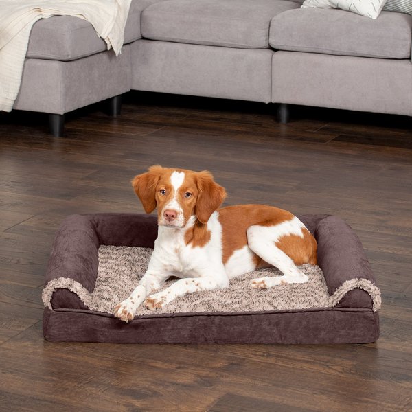 FURHAVEN Faux Fur & Suede Memory Foam Sofa Dog & Cat Bed, Espresso ...