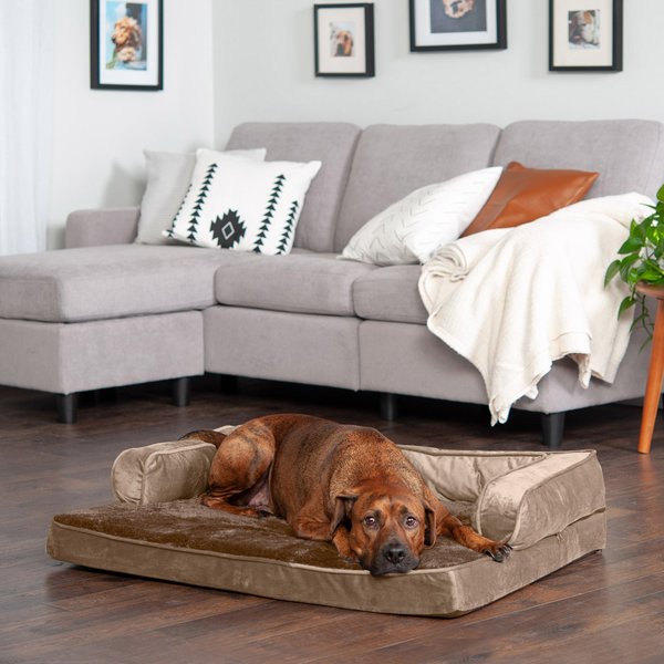 FURHAVEN Plush & Suede Full Support Orthopedic Sofa Dog & Cat Bed, Gray