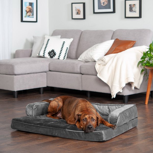 FurHaven Plush & Velvet Memory Foam Comfy Couch Dog & Cat Bed, Dark Gray, Large slide 1 of 9
