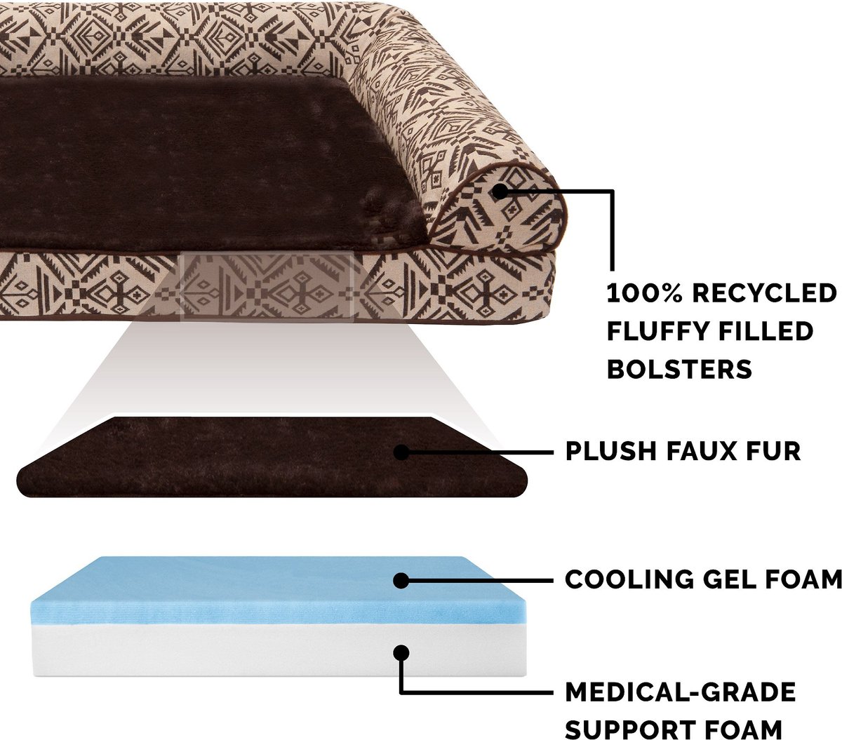 FURHAVEN Southwest Kilim Cooling Gel Deluxe Chaise Dog & Cat Bed