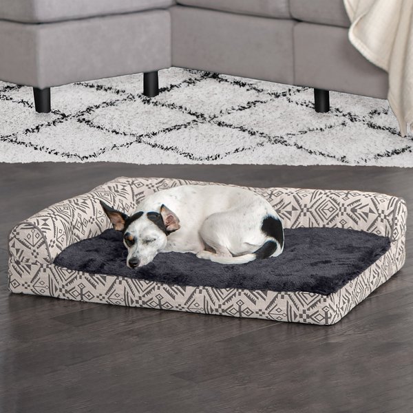 FurHaven Southwest Kilim Cooling Gel Deluxe Chaise Dog & Cat Bed, Boulder Gray, Medium slide 1 of 9