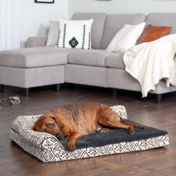 FurHaven Southwest Kilim Cooling Gel Deluxe Chaise Dog & Cat Bed, Boulder Gray, Large slide 1 of 9