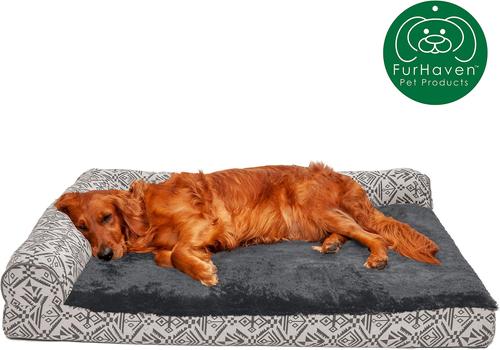 Show full view: FurHaven Southwest Kilim Cooling Gel Deluxe Chaise Dog & Cat Bed, Boulder Gray, Jumbo slide 4 of 10