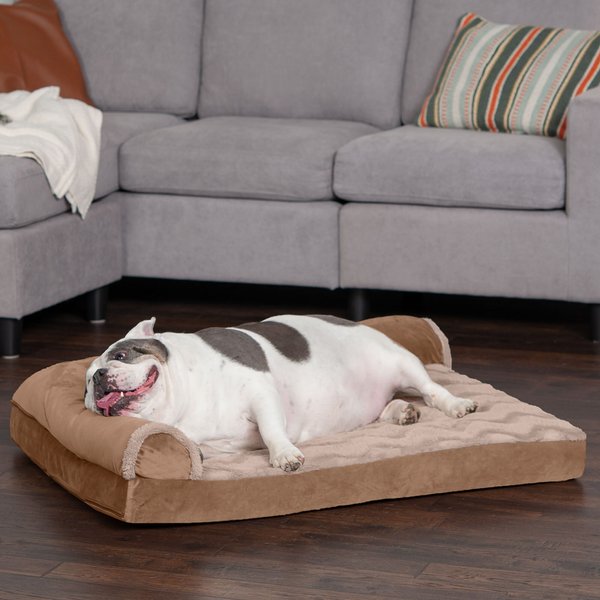 FurHaven Wave Fur & Velvet Cooling Gel Deluxe Chaise Dog & Cat Bed, Brownstone, Large slide 1 of 9