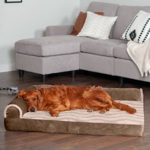 FurHaven Wave Fur & Velvet Cooling Gel Deluxe Chaise Dog & Cat Bed, Brownstone, Jumbo