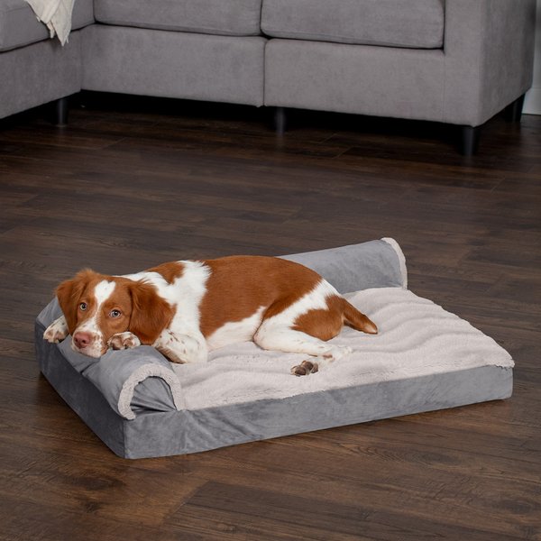 FurHaven Wave Fur & Velvet Cooling Gel Deluxe Chaise Dog & Cat Bed, Granite Gray, Medium slide 1 of 9