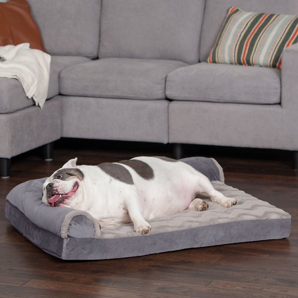 FurHaven Wave Fur & Velvet Cooling Gel Deluxe Chaise Dog & Cat Bed, Granite Gray, Large slide 1 of 9