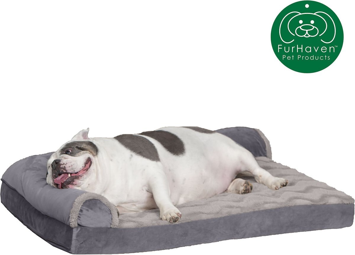 FurHaven Wave Fur & Velvet Cooling Gel Deluxe Chaise Dog & Cat Bed