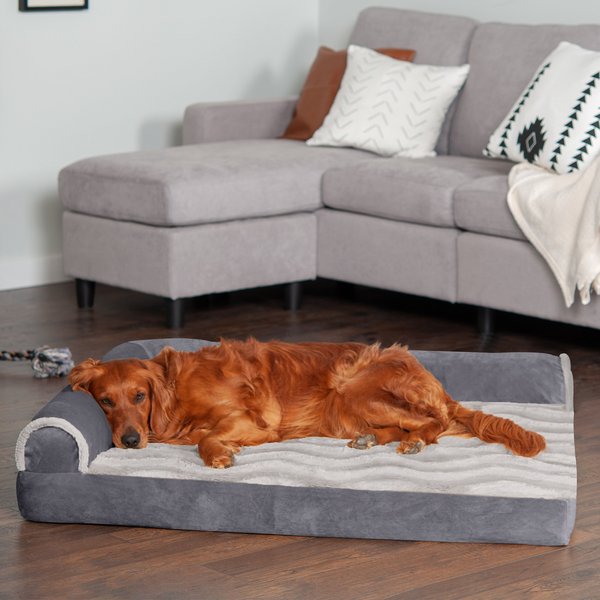 FurHaven Wave Fur & Velvet Cooling Gel Deluxe Chaise Dog & Cat Bed, Granite Gray, Jumbo slide 1 of 9