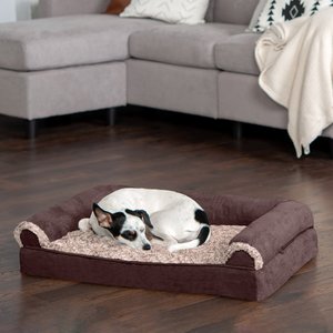 FurHaven Faux Fur & Suede Cooling Gel Sofa Dog & Cat Bed, Espresso, Medium