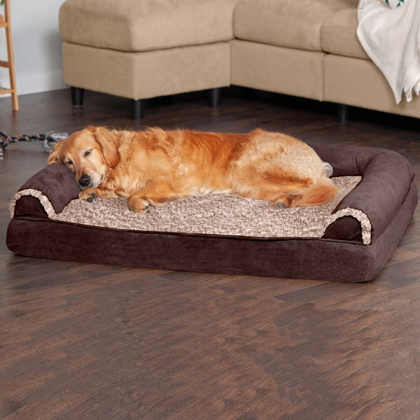 FurHaven Faux Fur & Suede Cooling Gel Sofa Dog & Cat Bed, Espresso, Jumbo slide 1 of 9