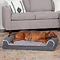 FurHaven Faux Fur & Suede Cooling Gel Sofa Dog & Cat Bed, Stone Gray, Large