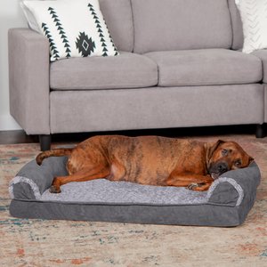 FurHaven Faux Fur & Suede Cooling Gel Sofa Dog & Cat Bed, Stone Gray, Large