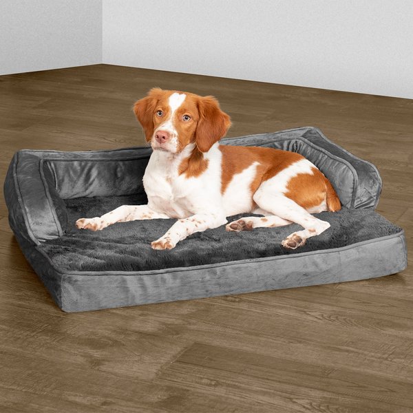 FURHAVEN Faux Fur & Suede Memory Foam Sofa Dog & Cat Bed, Espresso ...