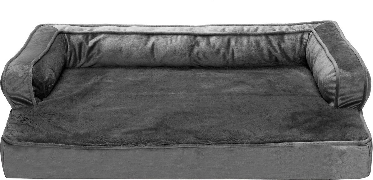 FURHAVEN Plush & Velvet Cooling Gel Comfy Couch Dog & Cat Bed, Dark