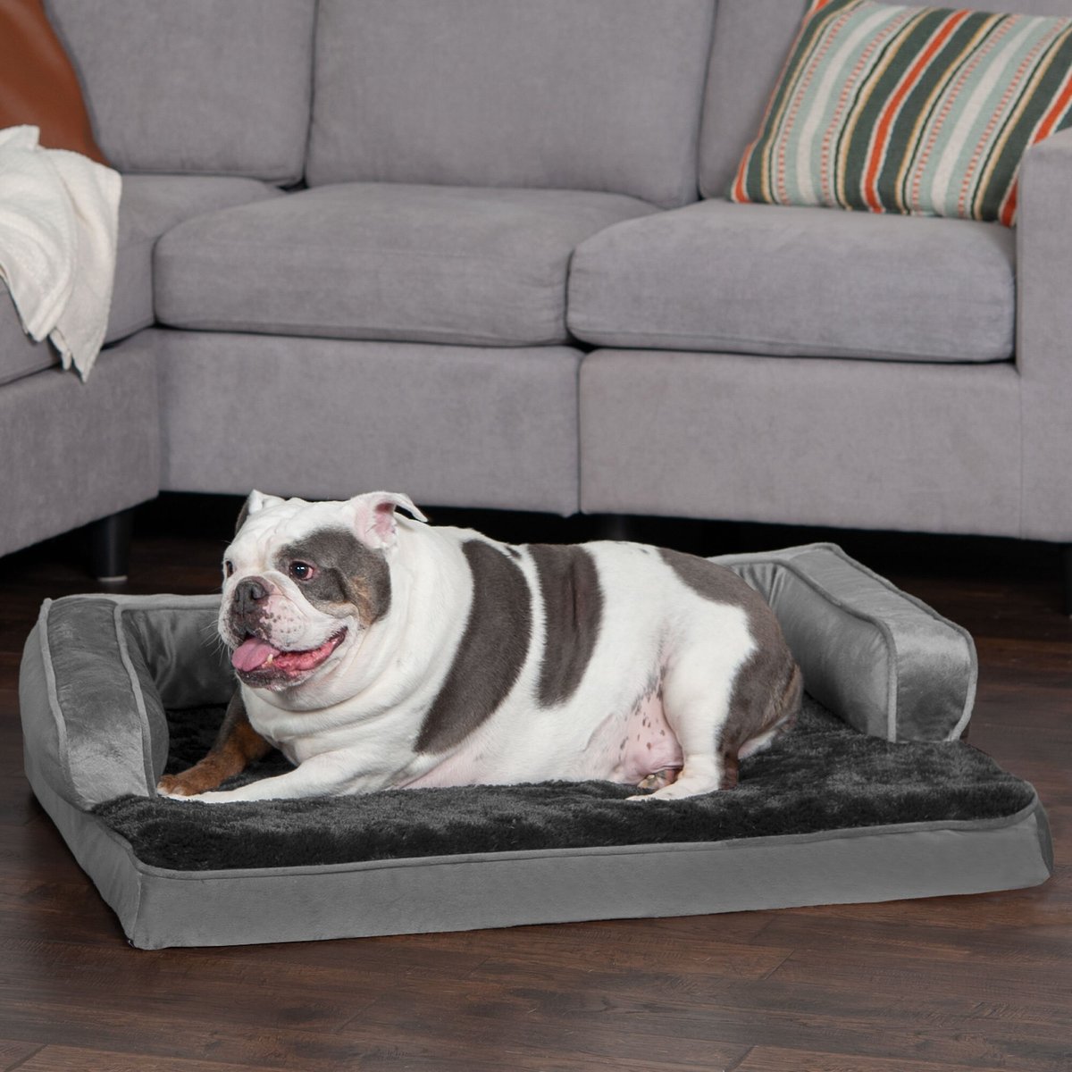 FURHAVEN Plush & Velvet Cooling Gel Comfy Couch Dog & Cat Bed, Dark ...