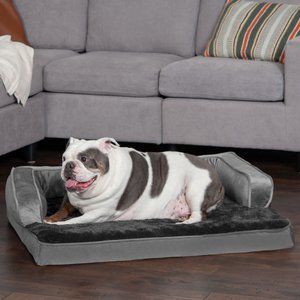 FurHaven Plush & Velvet Cooling Gel Comfy Couch Dog & Cat Bed, Dark Gray, Large