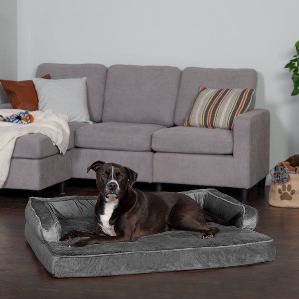 FurHaven Plush & Velvet Cooling Gel Comfy Couch Dog & Cat Bed, Dark Gray, Jumbo slide 1 of 9