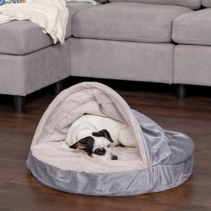 FurHaven Wave Fur & Velvet Orthopedic Snuggery Dog & Cat Bed, Dark Gray, 26-in