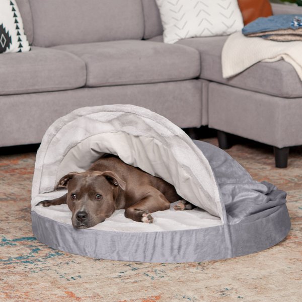 FurHaven Wave Fur & Velvet Orthopedic Snuggery Dog & Cat Bed, Dark Gray, 35-in slide 1 of 9