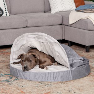 FurHaven Wave Fur & Velvet Orthopedic Snuggery Dog & Cat Bed, Dark Gray, 35-in